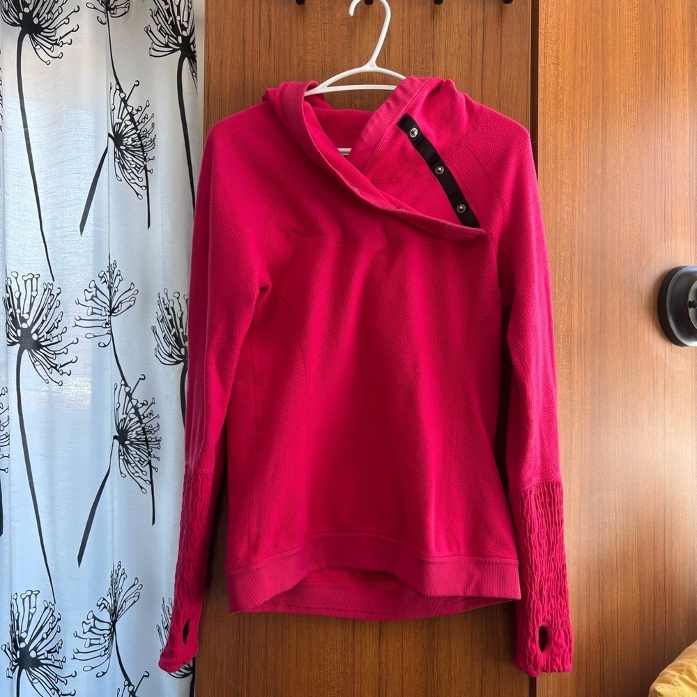 Lululemon Bright Pink Fleece Asymmetrical Snap Collar Pullover Hoodie Size 6